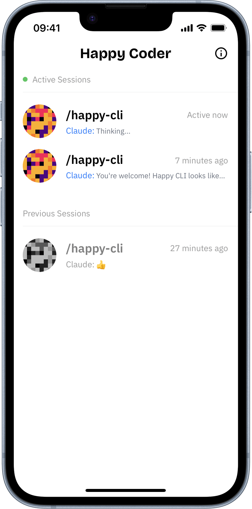 Claude Code in Happy Coder App Screenshot 2