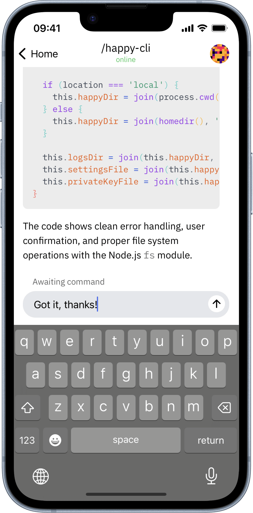 Claude Code in Happy Coder App Screenshot 3