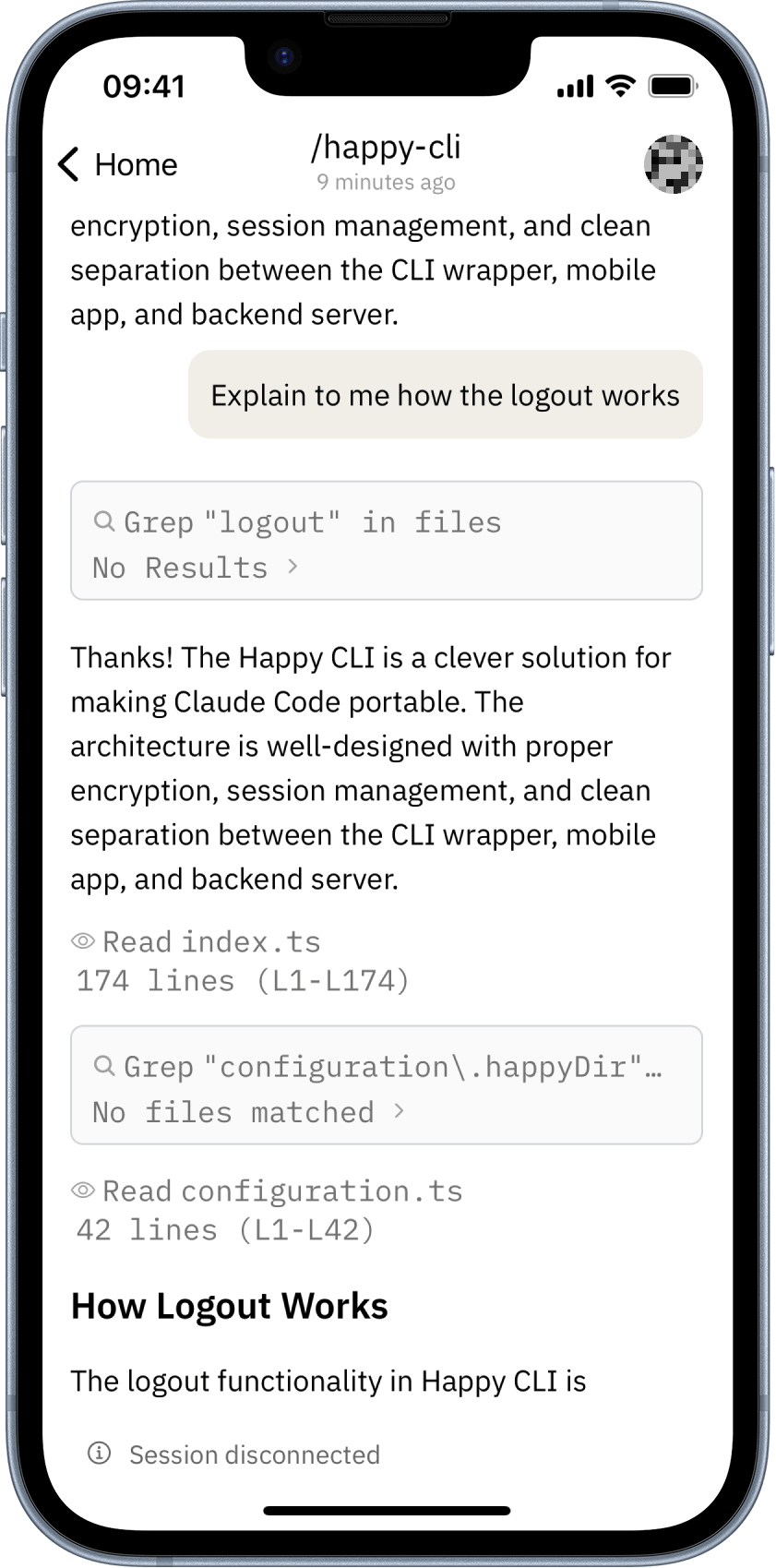 Claude Code in Happy Coder App Screenshot