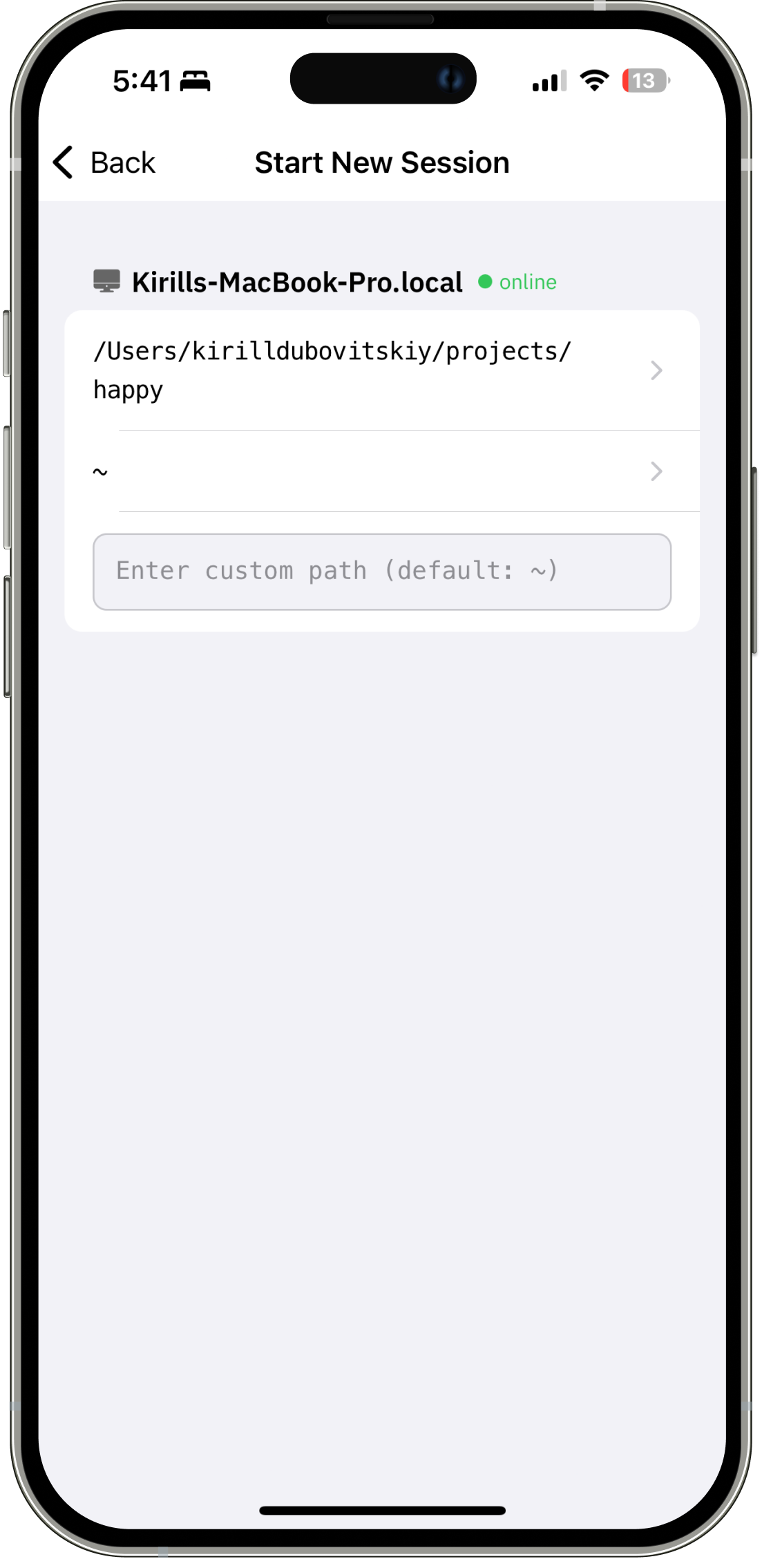 Claude Code in Happy Coder App Screenshot