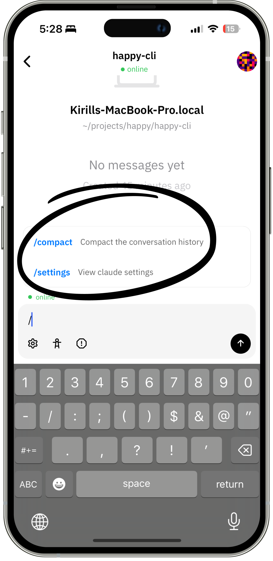 Claude Code in Happy Coder App Screenshot