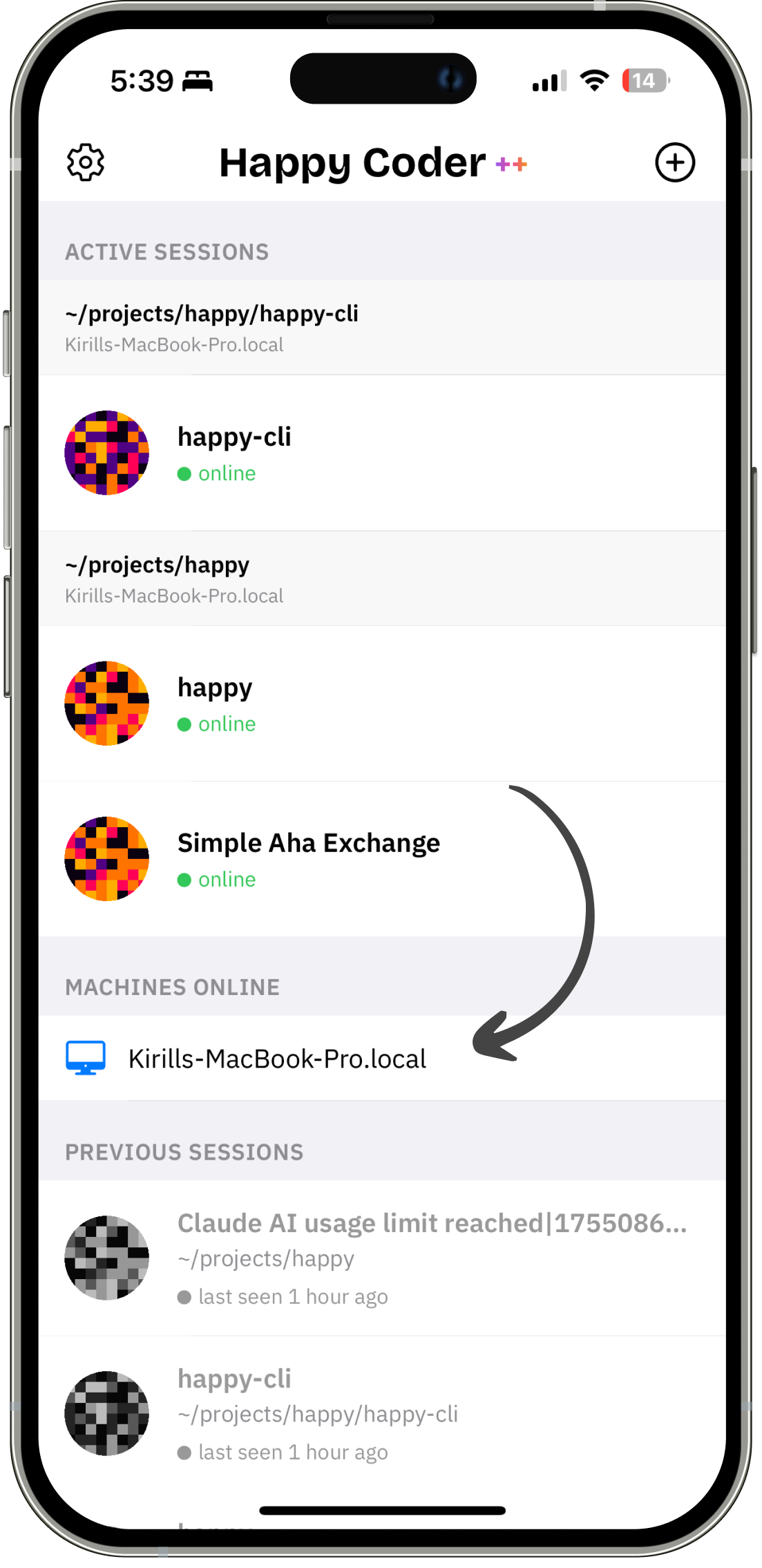Claude Code in Happy Coder App Screenshot