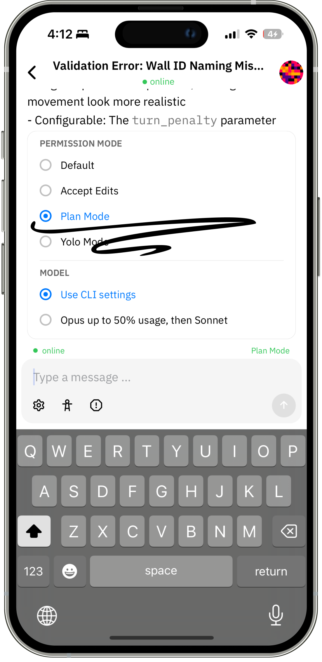 Claude Code in Happy Coder App Screenshot