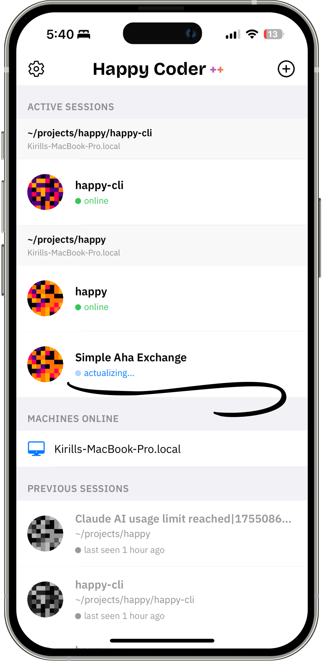 Claude Code in Happy Coder App Screenshot