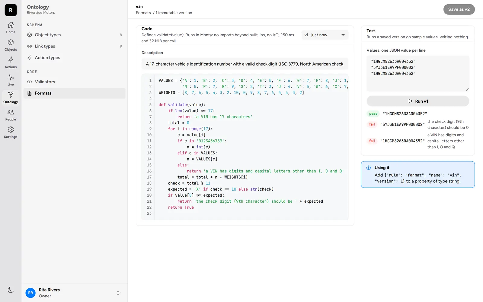 The vin format's code and its test bench